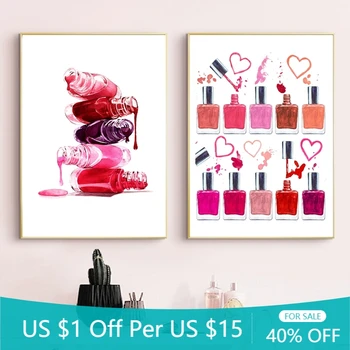 Online Nagellack Make-Up Darstellung Schönheit Poster Badezimmer Dekor Eitelkeit Kunst Leinwand Malerei Nägel Salon Studio Wand Dekoration