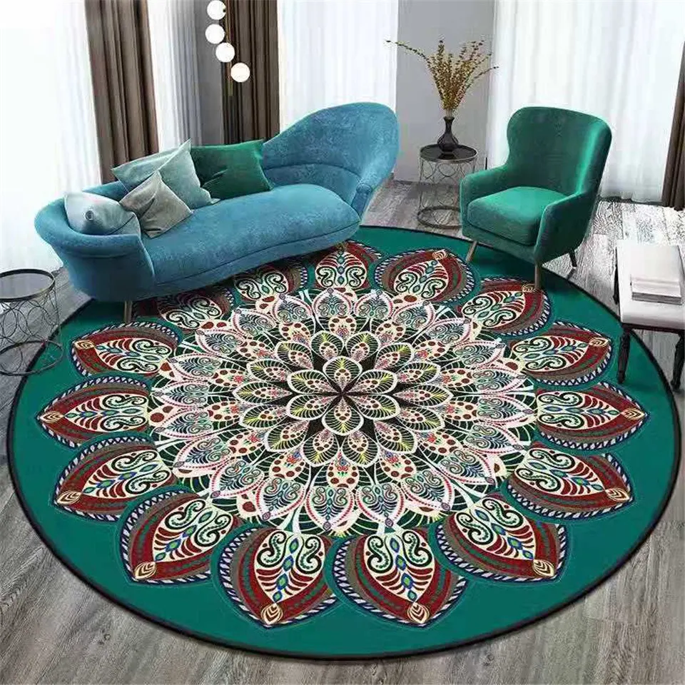 Round Carpet Area Rug Small Retro Floor Mat Mandala Soft Antislip Home Decor 
