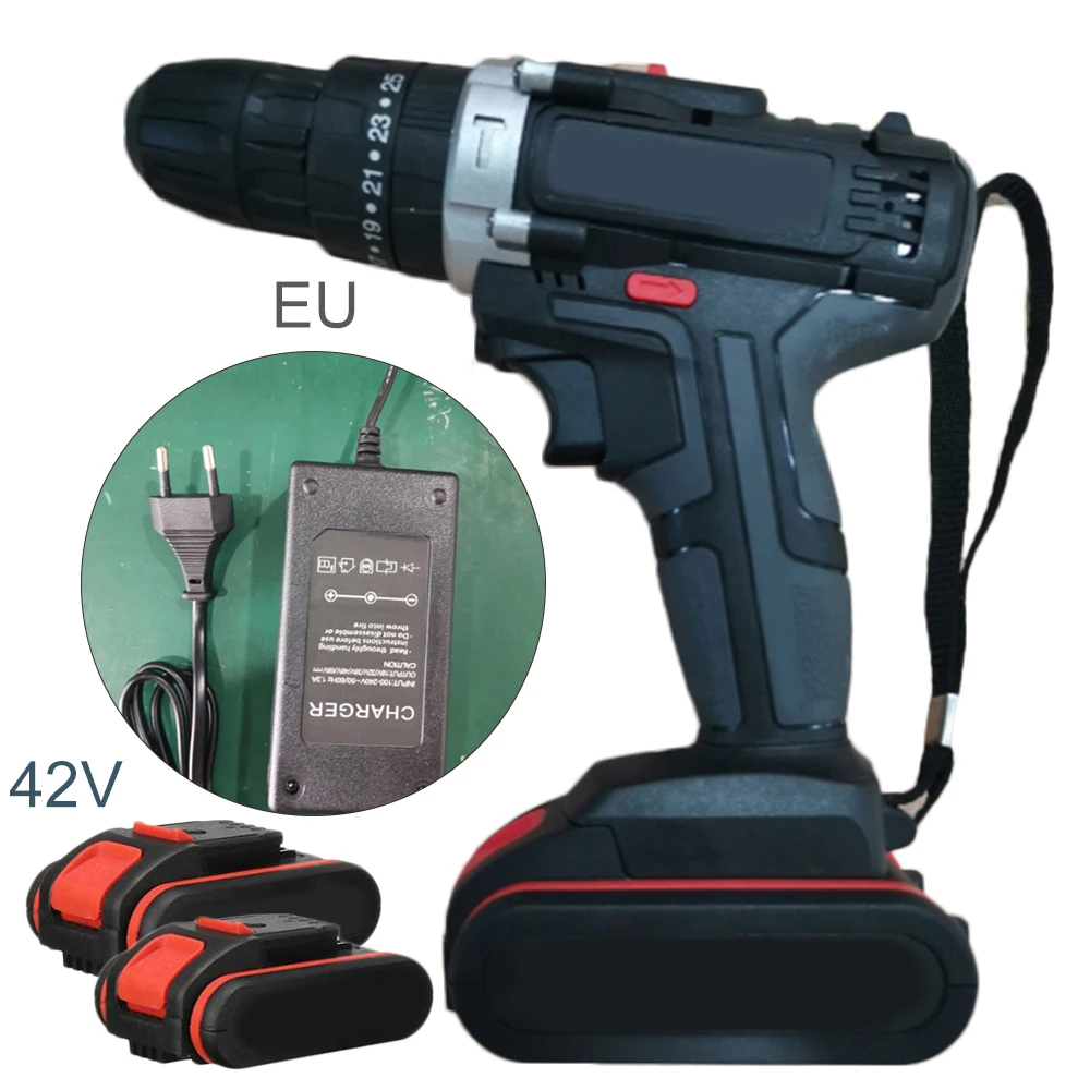 

42V 25-28NM 2-Speed Brushless Wireless Electric Impact Drill LED with Battery for high precision operation