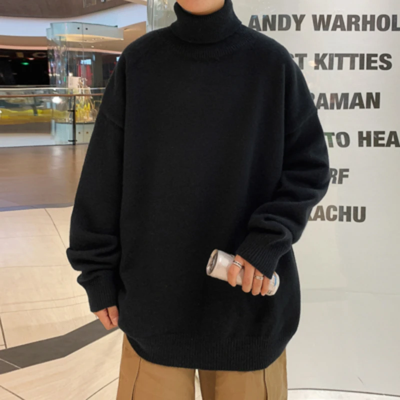 Jersey grueso y cálido de cuello alto para hombre, pulóveres sueltos casuales, camisa de otoño e invierno, jerseys de Color sólido
