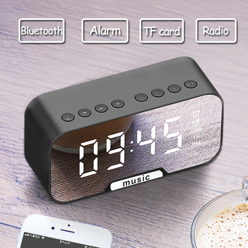 Portable LED Bluetooth Wireless Subwoofer Speaker with Alarm Clock FM Radio 