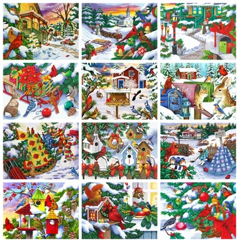 

HUACAN Full Square Diamond Embroidery Bird Kit Diamond Painting Winter Mosaic Cross Stitch Animal Christmas Gift