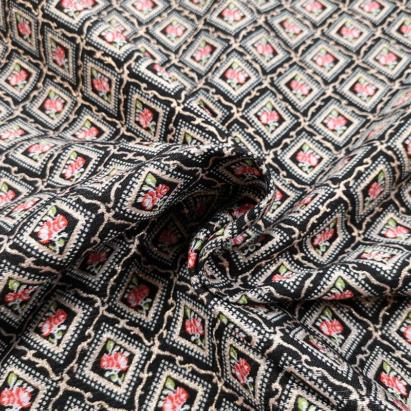135 см ширина Алмазные цветы черная полиэфирная жаккардовая ткань для женщин осень зима платье костюм пальто Sewing-BF114