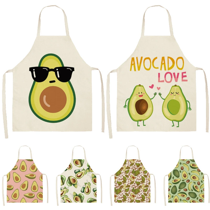 Авокадо с тропическим принтом из хлопка и льна фартук для женщин выпечки талии