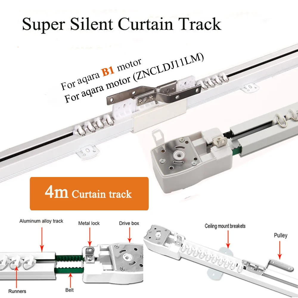 

4m Super Quiet Electric Curtain Track for aqara motor/ Aqara B1 Curtain motor DOOYA Curtain engine,Customized Automatic