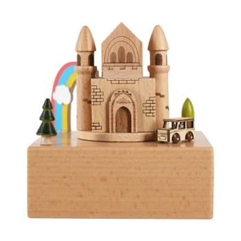 

Big deal Rainbow Castle Music Box Christmas Tanabata Holiday Gift Birthday Wooden Music Box Simple Modern Music Box