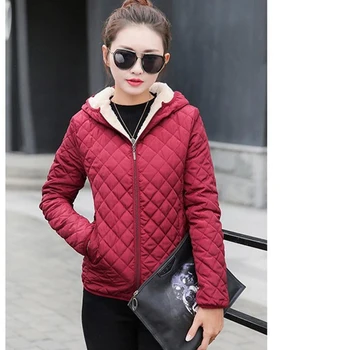 

2019 Women Winter Basic Jacket Autumn Spring Thin Outerwear Solid Warm Hooded Parka Plus size Womens Wadded jaqueta feminina