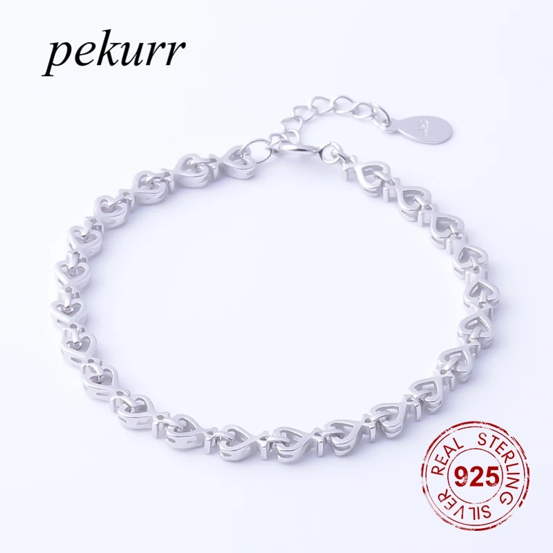 Pekurr Серебро 925 пробы полое сердце браслет цепь для Для женщин Браслеты Модные аксессуары ювелирные украшения в подарок любимой