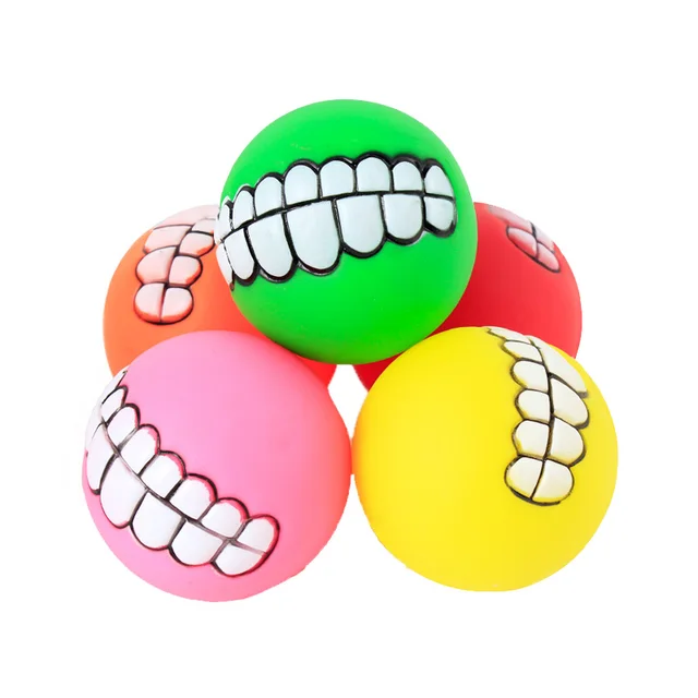 Rubber Squeaky Tooth Cleaning Smiling Ball Dog Toy