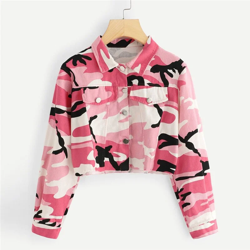 

Winter Jeans Jacket For Women Fashion Women Long Sleeve Camouflage Denim Outcoat Button Jean Outwear Tops Pocket Short Coat