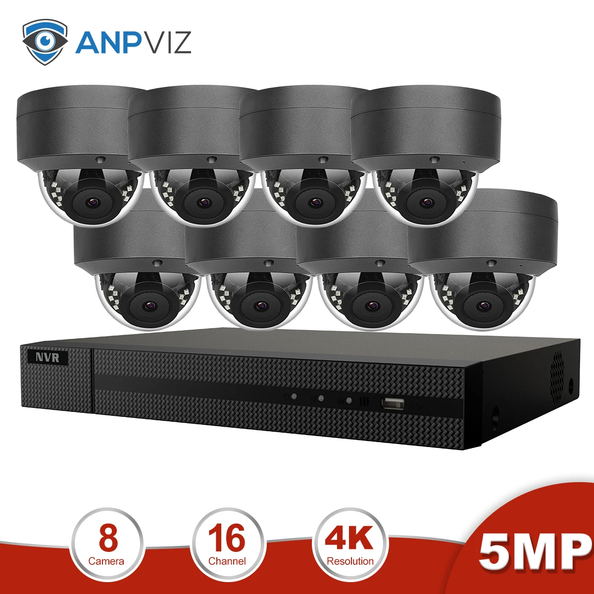 Anpviz 16CH 4K NVR 5MP купол/4X Оптический POE Комплект ip-камеры для дома/улицы системы безопасности ONVIF CCTV комплект видеонаблюдения NVR - Цвет: 8 Pics Cams Kit