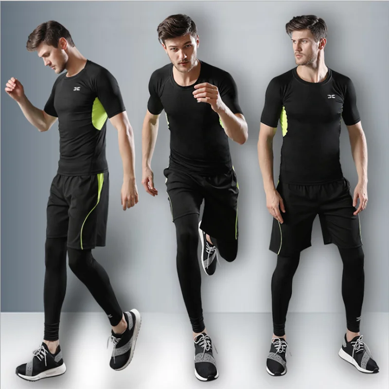 Men's 5-Piece Gym Mixed Martial Arts Fitness Jogging Quick-Drying Sports Suit Cycling Basketball Sports T-Shirt Leggings Running