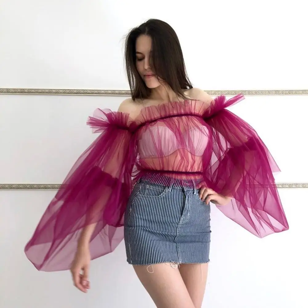 2020-summer-trendy-ruffles-tulle-women-blouses-2020-short-women-slash-neck-off-the-shoulder-lantern-sleeve-tops-sexy-see-blouse