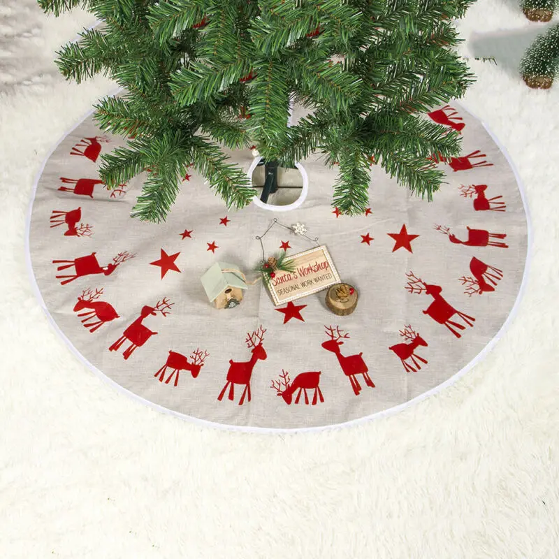 

1pc Christmas Tree Skirts Carpet Merry Christmas Decoration for Home Natal Cartoon Deer Printed Tree Skirts New Year Decoration