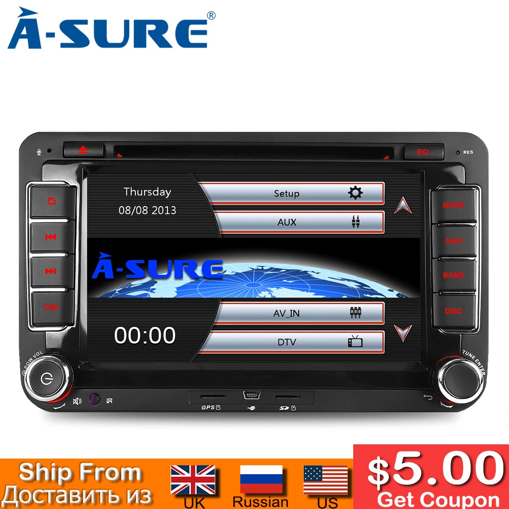 A-Sure " 2 Din DVD Автомобильный gps радио плеер Navi gps навигация для VW PASSAT B6 Skoda Seat Golf MK5 MK6 Tiguan Sharan Touran Polo
