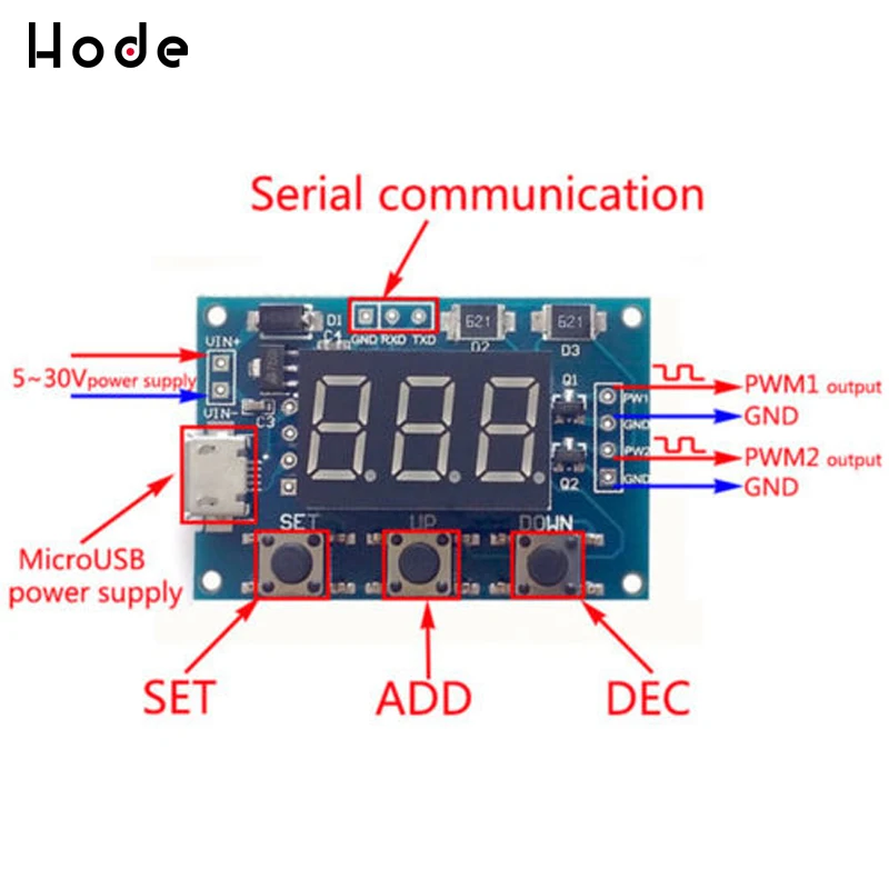 Постоянный ток 5-30V микро USB 5V Мощность независимый генератор PWM 2 канала