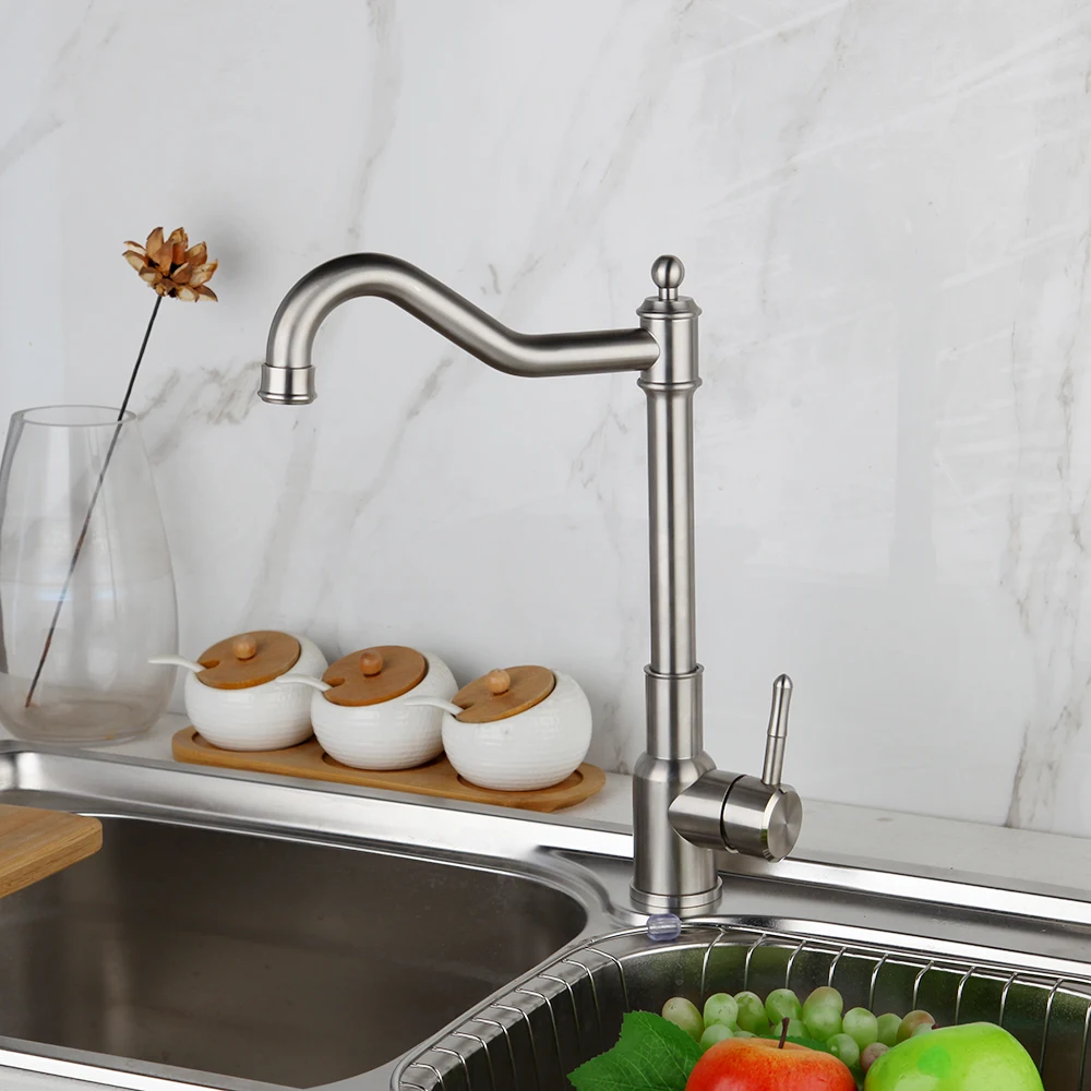 KEMAIDI Nickel Brushed Kitchen Faucet Single Hole Roatation Rotating Handle Cold And Hot Water For Kitchen And Bathroom Basin