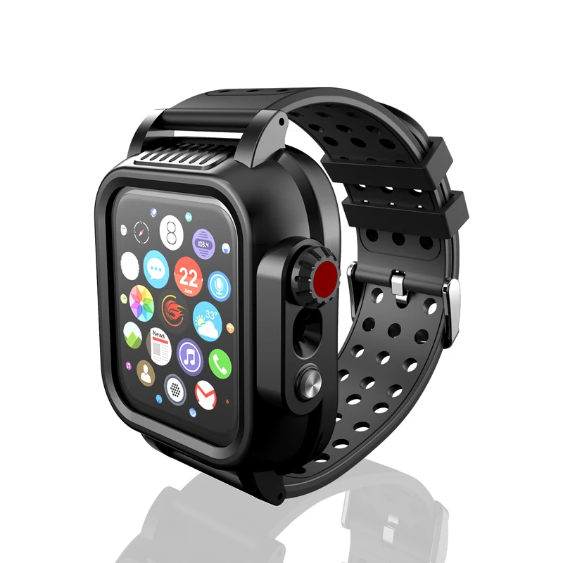 Новейшая модель; для наручных часов Apple Watch 4 40/44 мм Водонепроницаемый силиконовый спортивный ремешок для наручных часов Apple Watch Series 4, 2, 3, ремешок с Защитный чехол/38/40 мм - Цвет ремешка: Black1