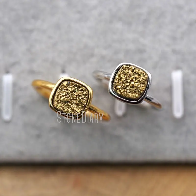 

RM8867 10Pcs Copper Jewelry Titanium Druzy Crystal Square Ring Sale Adjustable