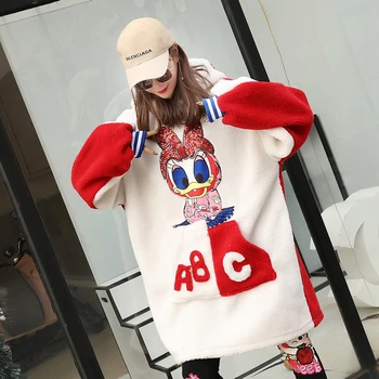

2019 autumn and winter heavy work sequins tide brand loose long section lambs cashmere cec thick cartoon patch hooded sweater