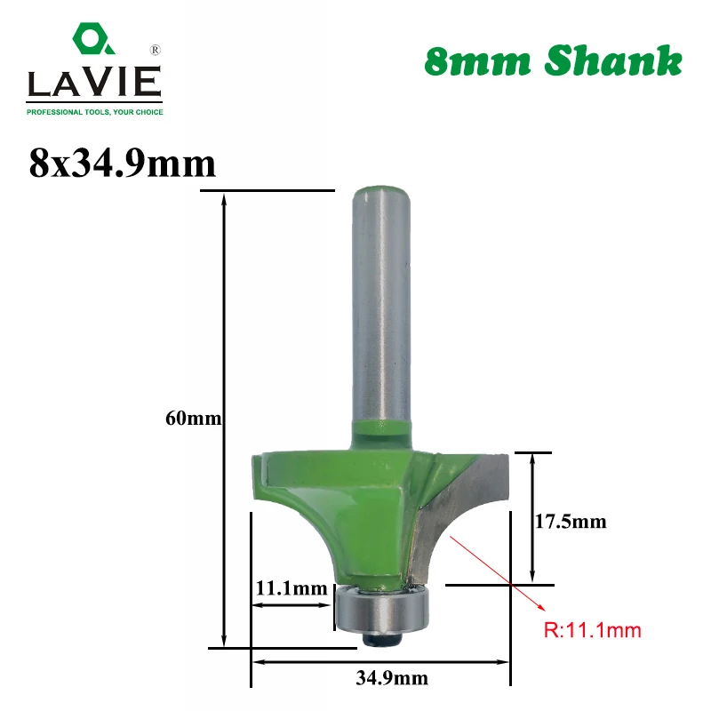 LAVIE 1pc 8mm Corner Round Over Router Bit with Bearing for Wood Woodworking Tool Tungsten Carbide Milling Cutter MC02022