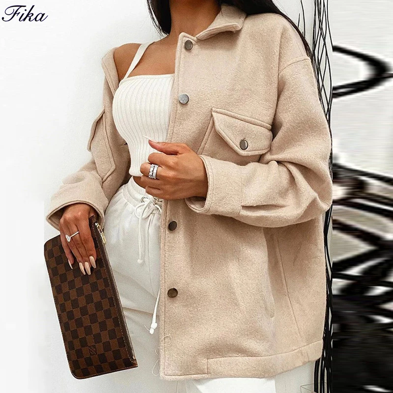 

Year-end Event 2020 Single Breasted Coats and Jackets Turn-down Collar Loose Long Sleeve Casual Wool Winter Jackets for Women