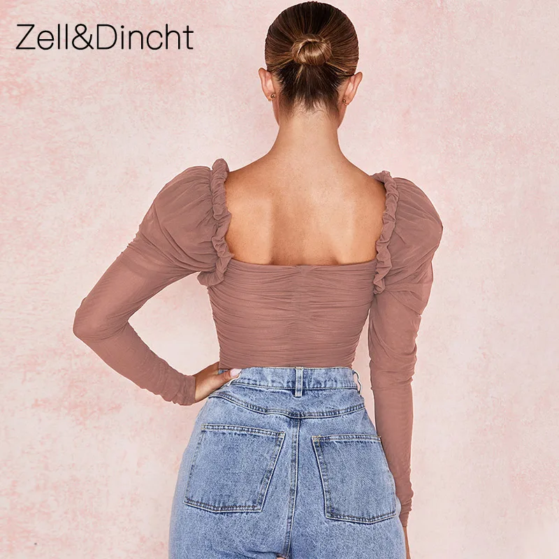 Zell& Dincht сетчатый прозрачный обтягивающий сексуальный боди для женщин с длинным рукавом женские комбинезоны с открытой спиной для ночного клуба боди комбинезон Топ для женщин