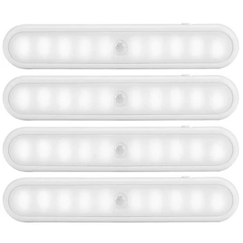 

4Pack PIR Motion Sensor Cabinet Light, Under Counter Closet Lighting, 10LED Wireless Batteries Kitchen Lights
