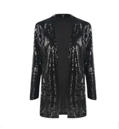 black Qooth блейзер с блестками куртка золото Bling серебро черный женский элегантный костюм пальто для ночного клуба блестящая панк верхняя одежда QH2177 - Цвет: black