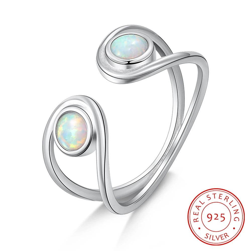 

Promise 100% 925 Sterling Silver White Opal Rings Open Finger Rings Irregular Double Layer Ring Fine Jewelry Gift for Women Girl