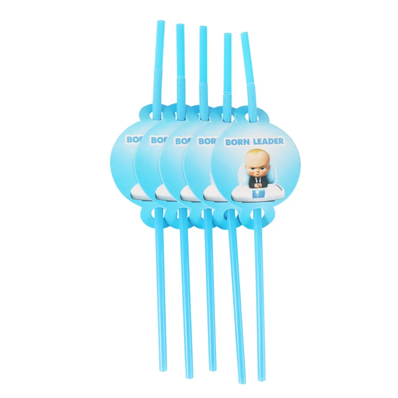 Staw 10pcs Одноразовые вечерние столовые приборы с изображением босса, Детские вечерние принадлежности для украшения дня рождения - Цвет: Staw 10pcs