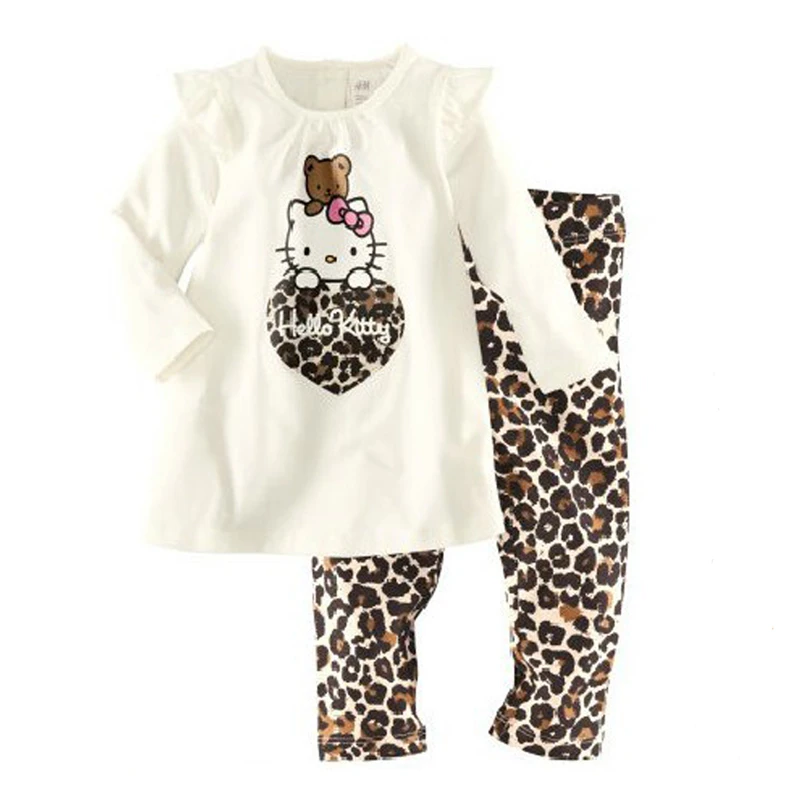 

Cotton Comfortable Girls Clothes Suit Home Service Cartoon Cat Leopard Love Fashion Kids Clothing Set