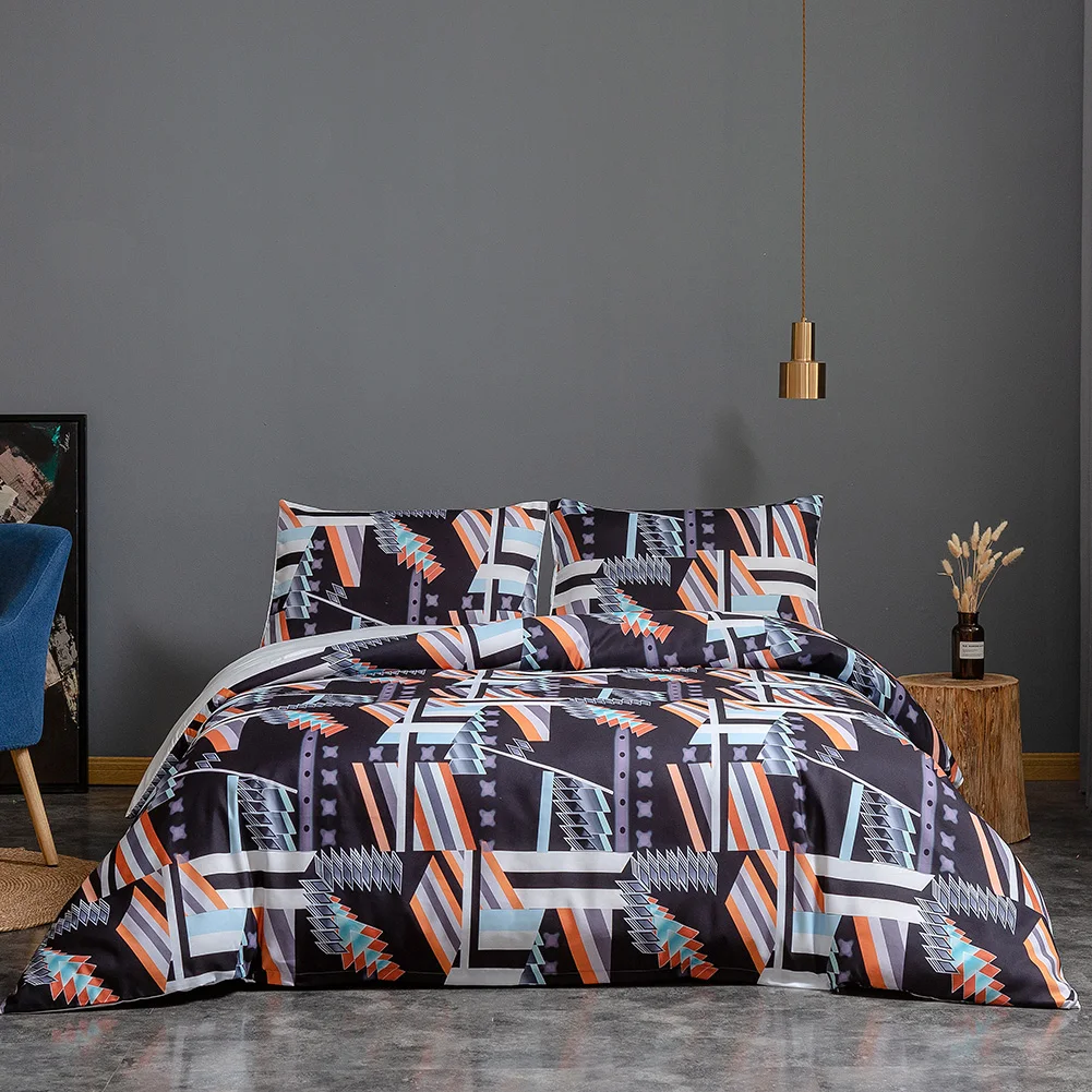 2/3 Pieces Bedding Set Black Matrix Geometric Quilt Cover Yellow White Stripes Duvet 3D Printed Kids Bed Sets | Дом и сад