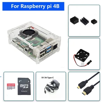 

Raspberry PI 4 Model B Acrylic Case With Cooling Fan +32GB SD Card+5V 3A power+Heatsink+HDMI for Raspberry pi 4B free shipping