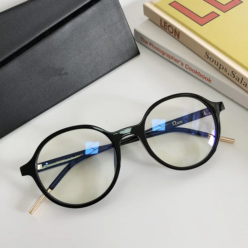 Matte Black Round Transparent Glasses Eyeglass Frame for Men Women Phone Computer Blue Light Blocking Glasses Retro Spectacles - Цвет оправы: Bright Black