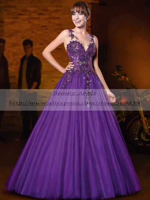 Бальное платье kleider gala jurken, прозрачная спина, кружево, аппликация, Vestidos de noche, Длинное Элегантное платье для выпускного вечера для матери невесты - Цвет: Фиолетовый