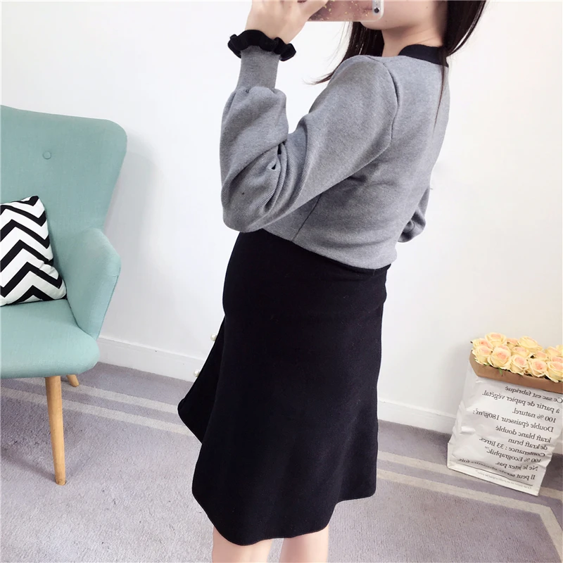 winter fashion maternity dress large size tide mom Korean version of the knit dress new sweater