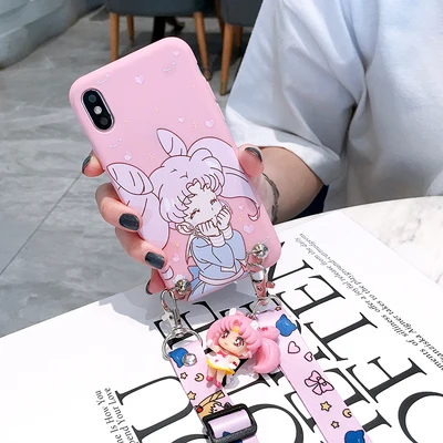 Для iPhone 11 pro милый 3D Сейлор Мун чехол для телефона для iPhone 11/11 pro Max мультяшная задняя крышка+ ремешок+ игрушка - Цвет: As shown in