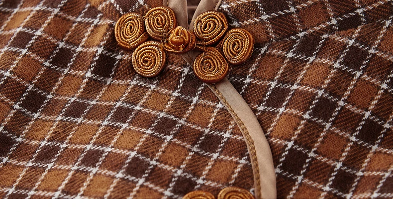 INMAN 2020 Autumn Winter New Arrival Plaid Dress Retro Cotton Buckle Collar Three-quarter Sleeve Dress