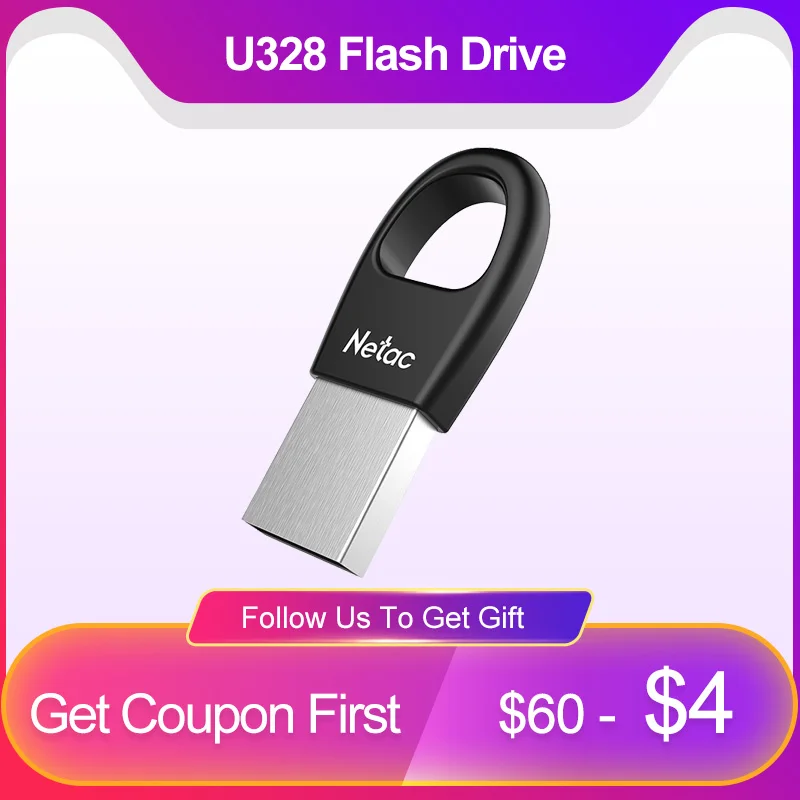 Netac Mini Size 44mm USB 2.0 Flash Disk 32GB Black 4g USB2.0 Drive Encrypted 32 64 GB Portable Pendrive 64GB With Ring | Компьютеры и