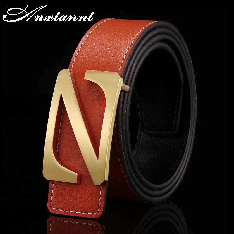 Designer High Quality Cowskin Smooth Buckle Belts Cowhide Male Letter Slide Buckle Luxury Leather Genuine Belt For Dress