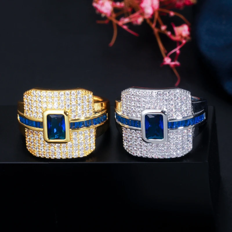 BeaQueen Роскошный Дизайнер Monaco Дубай желтое золото цвет большой квадрат синий зеленый обручальные кольца женские ювелирные изделия R099