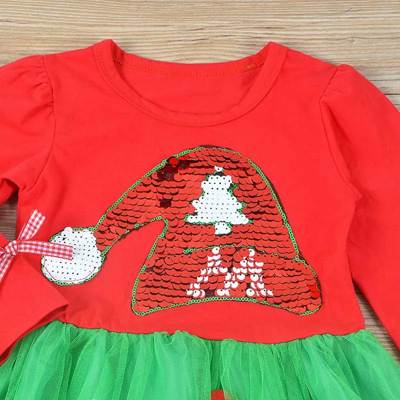 Новая одежда для маленьких девочек, платье для девочек на осень с изображением новогодней елки, праздничная одежда для детей вечерние костюмы из тюля для детей на год