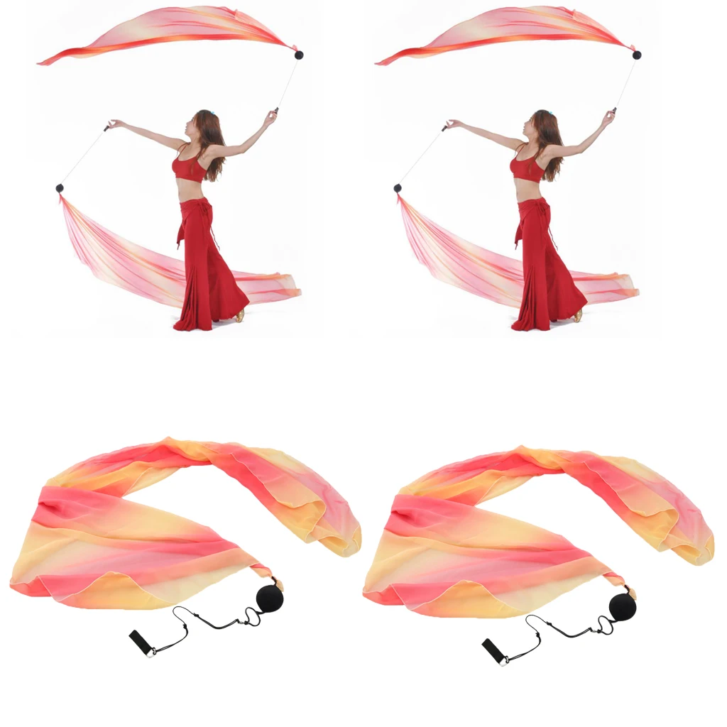 2pcs Silk Veil Poi Thrown Ball with Adjustable Rope for Belly Dance Yoga Dancing