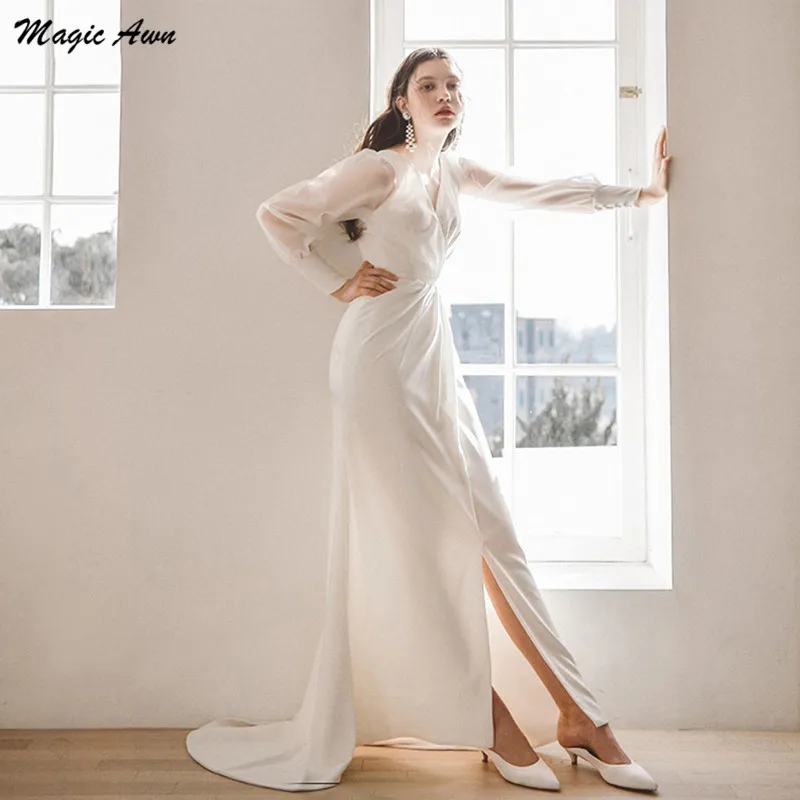 Magic Awn Full Puffy Sleeves Mermaid Wedding Dresses Beach V-Neck Simple Boho Bride Dress Front Split Princess Vestidos Branco
Magic Awn Full Puffy Sleeves Mermaid Wedding Dresses Beach V-Neck Simple Boho Bride Dress Front Split Princess Vestidos Branco