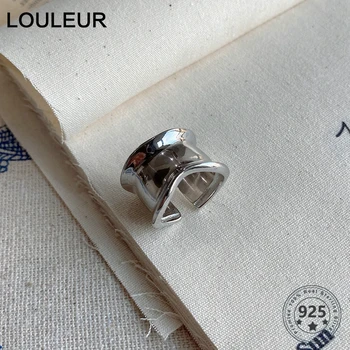 

LouLeur 925 Sterling Silver Wide Surface Rings for Women Fashionable Elegant Irregular Rings Minimalist Harajuku Style Jewelry