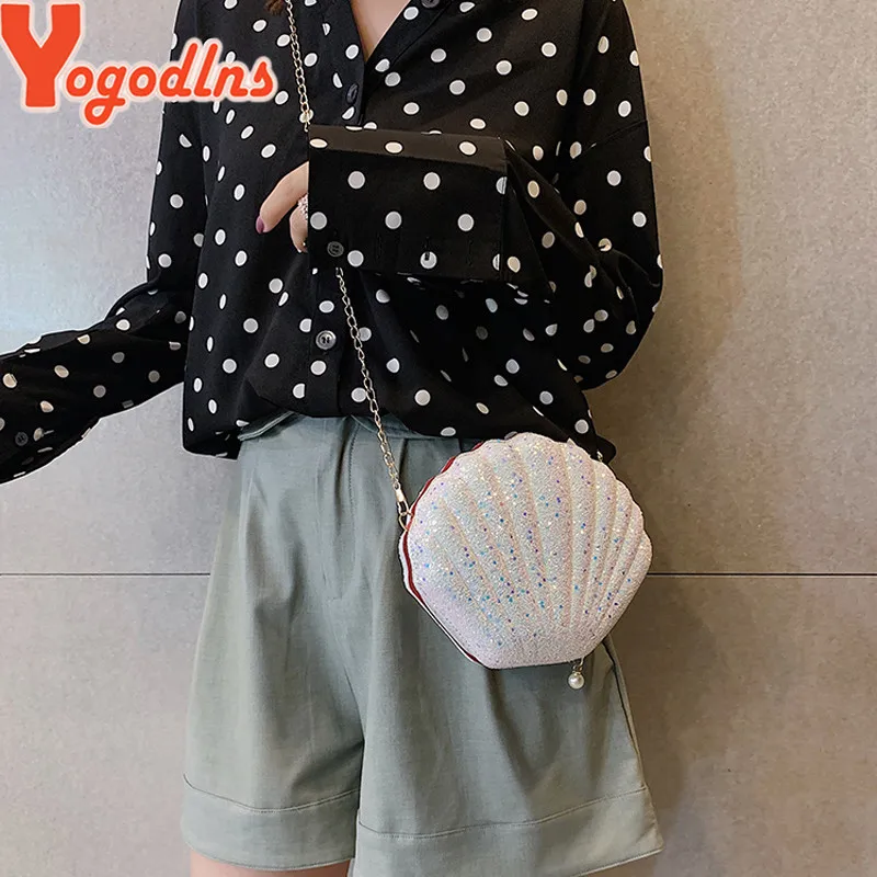 Crossbody Bag Women Handbags Leather Shoulder Bag Pu Crossbody Bag Cute Sequins Small Shell Bag Shoulder Handbags Phone Money Pouch Chain Crossbody Bags for Women