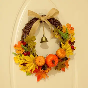 

Festival Day 30cm Pumpkin Maple Bells Wreath Fall Door Thanksgiving Ornament Party Garland Wall Decoration W2Q4