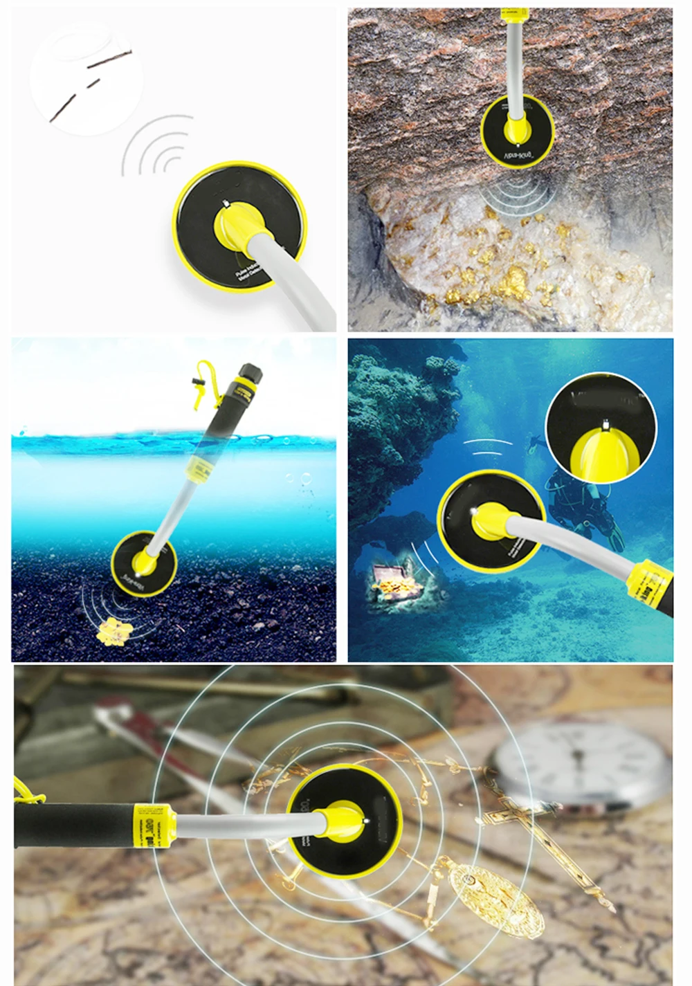 Free shipping 750 30m Metal Detector fully waterproof pulse induction pinpointer vibrator search