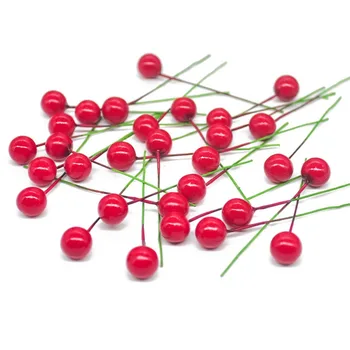 50 Pcs Red Mini Fake Fruit Artificial Flower Cherry Stamen Gifts For The New Year Christmas Pendant Tree DIY Decorations Berry